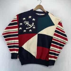 Vintage Cambridge Sweater men's medium Red White blue Anchor Sailor Sailing 90s